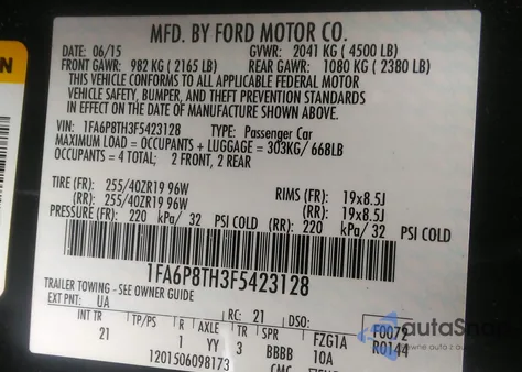 2015 Ford Mustang Ecoboost from USA, damaged, VIN 1FA6P8TH3F5423128